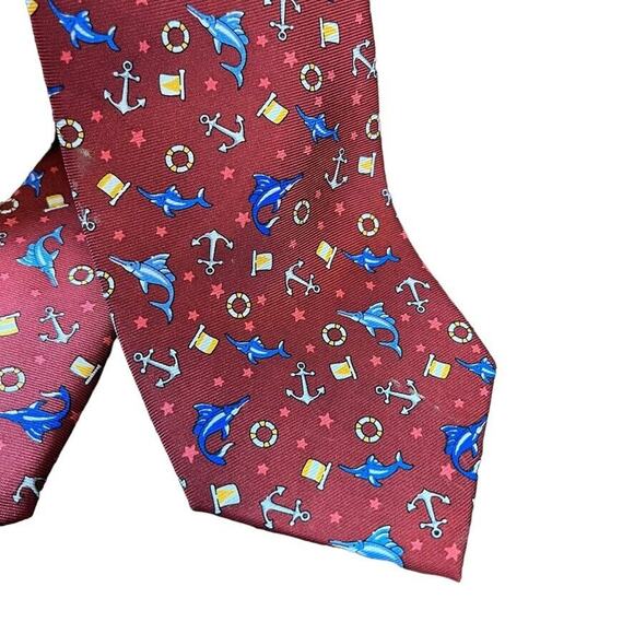 Jos A Bank Joseph 1905 Red Nautical Blue Marlin Mens 100% Silk Necktie Neck Tie - Picture 6 of 16